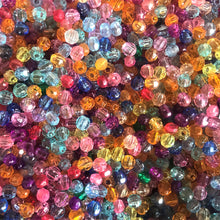 Load image into Gallery viewer, Plastic, Faceted, Beads, Multicoloured, Mixed, Assorted, Collection, Taiwan, Asian, Transparent, Yellow, Pink, Crystal, Purple, Blue, Green, Orange, Rosaries, Suncatchers, Bead Curtains, Jewellery, Key Rings, Necklaces, Bracelets, Art Projects, Counting, Teaching,
