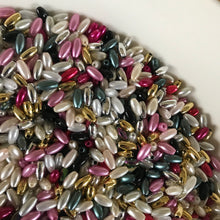 Load image into Gallery viewer, Plastic, Rice, Pearls, Gold, Green AB, Clear, Gold, Cream, Purple, Magenta, Teal, Pink, Gold, Silver, Green AB, Clear, White, and Black, Rice Pearls, Rosaries, Suncatchers, Bead Curtains, Jewellery, Key Rings, Necklaces, Bracelets, Art Projects, Counting, Teaching, Nippers, Taiwan, Asia, Plastic Pearl, Worldwide,