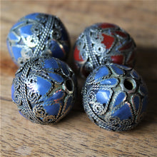 Load image into Gallery viewer, Coral, Lapis Lazuli, Afghanistan, Turkmenistan, Silver, Brass, Turkoman,  Imperfections, Jewellery, Global Beads, Collection, Mix, Tigertail, Craftline, Leather, Necklace, Earrings, Ethnic, Tribal, Statement Jewellery, Top-Drill, Hole, Afghan, Middle Eastern, Enamel, Inlaid, Bracelet, Anklet, Filigree, Wire, Wrapping,