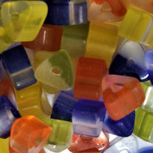 Load image into Gallery viewer, Glass, Triangle, India, Indian, Matt, Frosted, Varanasi, Jewellery, Bracelet, Necklace, Earrings, Bead Curtain, Suncatcher, 10mm, Orange, Navy, Yellow, Green, Lime,
