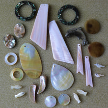 Load image into Gallery viewer, Pendant, Pink Charm, Pau, Abalone, Mother of Pearl, Pink, White, Black, Pearl Shell, Shell, Eyebrows, Collection, Curtains, Suncatchers, Hearts, Drops, Dog Tags, Name Tags, Donuts, Yokes, Shards, Machetes, Fish, Birds, Jewellery, West Australia, Necklaces, Bracelets, Earrings, One-Of-A-Kind, Mix, Scissors, Sparkle Mother of Pearl, Pink Mother of Pearl,