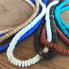 Load image into Gallery viewer, India, Beads, Statement Jewellery, Collection, Bone, Cow Bone, Dyed, Emerald, Beige, Natural, Brown, Turquoise, Blue, Dark Red, Recycled, Ethnic, Tribal, Boho, Asia, Thailand, Borneo, Indonesia, China, Costume Jewellery, Craft, Art, Teaching, Counting, Projects, Saucer Discs, Washers, Flat Discs, Spacer Beads, Indian, Rondells, Button Beads,