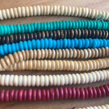Load image into Gallery viewer, India, Beads, Statement Jewellery, Asia, Collection, Bone, Cow Bone, Dyed, Emerald, Beige, Natural, Brown, Blue, Dark Red, Recycled, Ethnic, Tribal, Boho, Asia, Thailand, Borneo, Indonesia, China, Costume Jewellery, Craft, Art, Teaching, Counting, Projects, Saucer Discs, Washers, Flat Discs, Spacer Beads, Indian, Rondells, Button Beads,