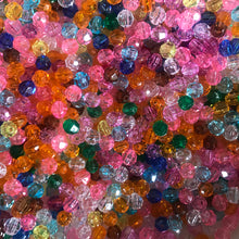 Load image into Gallery viewer, Plastic, Beads, Multicoloured, Mixed, Assorted, Collection, Taiwan, Asian, Transparent, Yellow, Pink, Crystal, Purple, Blue, Green, Orange, Rosaries, Suncatchers, Bead Curtains, Jewellery, Key Rings, Necklaces, Bracelets, Art Projects, Counting, Teaching,