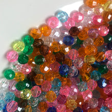 Load image into Gallery viewer, Plastic, Beads, Multicoloured, Mixed, Assorted, Collection, Taiwan, Asian, Transparent, Yellow, Pink, Crystal, Purple, Blue, Green, Orange, Rosaries, Suncatchers, Bead Curtains, Jewellery, Key Rings, Necklaces, Bracelets, Art Projects, Counting, Teaching,