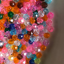 Load image into Gallery viewer, Plastic, Beads, Multicoloured, Mixed, Assorted, Collection, Taiwan, Asian, Transparent, Yellow, Pink, Crystal, Purple, Blue, Green, Orange, Rosaries, Suncatchers, Bead Curtains, Jewellery, Key Rings, Necklaces, Bracelets, Art Projects, Counting, Teaching,
