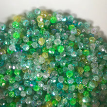 Load image into Gallery viewer, Plastic, Beads, Multicoloured, Mixed, Assorted, Collection, Taiwan, Asian, Transparent, Green, Olive, Teal, Emerald Green, Lime, Forest Green, Mint, Amazon, Avocado, Apple, Chartreuse, Rosaries, Suncatchers, Bead Curtains, Jewellery, Key Rings, Necklaces, Bracelets, Art Projects, Counting, Teaching,