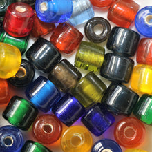 Load image into Gallery viewer,  Glass, Stubbie, India, Indian, Varanasi, Silver Foil, Jewellery, Bracelet, Necklace, Earrings, Bead Curtain, Suncatcher, 10mm, Navy, Yellow, Red, Purple, Green, Black, Blue, Beads,