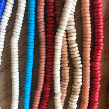 Load image into Gallery viewer, India, Beads, Statement Jewellery, Collection, Bone, Cow Bone, Dyed, Black, White, Emerald, Beige, Natural, Brown, Blue, Red, Recycled, Ethnic, Tribal, Boho, Asia, Thailand, Borneo, Indonesia, China, Costume Jewellery, Craft, Art, Teaching, Counting, Projects, Saucer Discs, Washers, Flat Discs, Spacer Beads, Indian, Rondells, Button Beads,