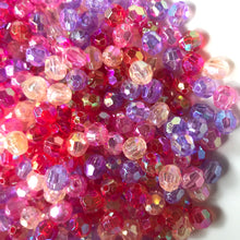 Load image into Gallery viewer, Plastic, Beads, Multicoloured, Mixed, Assorted, Collection, Taiwan, Asian, Transparent, Gold, Pink, Salmon, Blossom, Cerise, Rose, Magenta, Coral, Fuchsia, Red, Scarlet, Siam, Rose, Crimson, Rosaries, Suncatchers, Bead Curtains, Jewellery, Key Rings, Necklaces, Bracelets, Art Projects, Counting, Teaching,