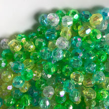 Load image into Gallery viewer, Plastic, Beads, Multicoloured, Mixed, Assorted, Collection, Taiwan, Asian, Transparent, Green, Olive, Teal, Emerald Green, Lime, Forest Green, Mint, Amazon, Avocado, Apple, Chartreuse, Rosaries, Suncatchers, Bead Curtains, Jewellery, Key Rings, Necklaces, Bracelets, Art Projects, Counting, Teaching,