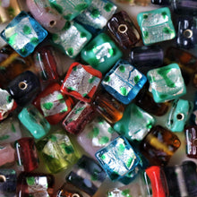 Load image into Gallery viewer, Lime, Navy, Yellow, Red, Purple, Green, Lilac, Blue, Glass, India, Indian, Varanasi, Silver Foil, Jewellery, Bracelet, Necklace, Earrings, Bead Curtain, Suncatcher, 9mm, Flat, Collection, Tiles,