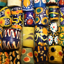 Load image into Gallery viewer, Africa, Nigeria, Ghana, Sandcast, Glass, Recycled, Yoruba, Krobo, Bottles, Old, Jars, Ethnic, Tribal, Statement, Jewellery, Necklaces, Bracelets, Boho, Cassava, Molds, Clay, Kilns, Mortar, Pestle, Wood-Burning, Leg Bangles, Collection, Mix, West Africa,