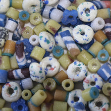Load image into Gallery viewer,  Africa, Nigeria, Ghana, Sandcast, Glass, Recycled, Yoruba, Krobo, Bottles, Old, Jars, Ethnic, Tribal, Statement, Jewellery, Necklaces, Bracelets, Boho, Cassava, Molds, Clay, Kiln, Mortar, Pestle, Wood-Burning, Leg Bangles, Collection, Mix, West Africa, Multicoloured, Brown, Yellow, Red, Blue, White, Green, White,