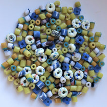 Load image into Gallery viewer, Africa, Nigeria, Ghana, Sandcast, Glass, Recycled, Yoruba, Krobo, Bottles, Old, Jars, Ethnic, Tribal, Statement, Jewellery, Necklaces, Bracelets, Boho, Cassava, Molds, Clay, Kiln, Mortar, Pestle, Wood-Burning, Leg Bangles, Collection, Mix, West Africa, Multicoloured, Brown, Yellow, Red, Blue, White, Green, White,
