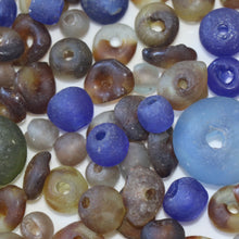 Load image into Gallery viewer, Africa, Nigeria, Ghana, Sandcast, Glass, Recycled, Yoruba, Krobo, Bottles, Old, Jars, Ethnic, Tribal, Statement, Jewellery, Necklaces, Bracelets, Boho, Cassava, Molds, Clay, Kiln, Mortar, Pestle, Wood-Burning, Leg Bangles, Collection, Mix, West Africa, Multicoloured, Brown, Topaz, Clear, Blue, Olive, Green,