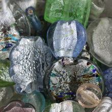 Load image into Gallery viewer, Arctic Chill, Chunky Beads, Glass, 2 Kilo, Two Kilogram, Colourful, Indian Silver Foil Beads, Silver Foil, Collections, Diamonds, Cubes, Hearts, Drops, Round, Tabular, Oval, Bicones, Cylinders, Slabs, Round, Gourds, Twists, Jewellery, Pale Blue, Silver, Green, Clear, Silver Grey, Charcoal, Suncatchers, Bead Curtain, Indian, Beads, Statement, Gold, Speckled,