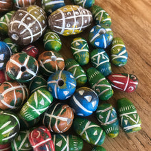 Load image into Gallery viewer, Terracotta, Handmade, Thailand, Asia, Clay, Hand-Painted, Cubes, Rounds, Drops, Cylinders, Ovals, Tubes, Tiles, Tabular, Multicoloured, Necklaces, Bracelets, Earrings, Jewellery-Making,