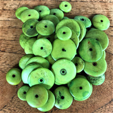 Load image into Gallery viewer, India, Beads, Jewellery Making, Collection, Necklace, Dyed, Bracelet, Black, Water Buffalo, Bone, Buffalo, Asia, Thailand, Borneo, Indonesia, China, Costume Jewellery, Craft, Art, Green, Projects, Sea Lime Green, Saucer Discs, Lime,