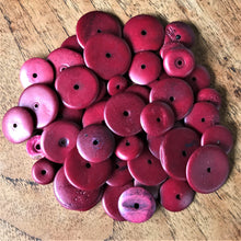 Load image into Gallery viewer, India, Beads, Jewellery Making, Collection, Necklace, Dyed, Bracelet, Black, Water Buffalo, Bone, Buffalo, Asia, Thailand, Borneo, Indonesia, China, Costume Jewellery, Craft, Art, Siam, Projects, Dark Siam Red, Saucer Discs, Red,