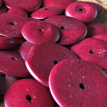 Load image into Gallery viewer, India, Beads, Jewellery Making, Collection, Necklace, Dyed, Bracelet, Black, Water Buffalo, Bone, Buffalo, Asia, Thailand, Borneo, Indonesia, China, Costume Jewellery, Craft, Art, Siam, Projects, Dark Siam Red, Saucer Discs, Red,