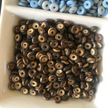 Load image into Gallery viewer, India, Beads, Statement Jewellery, Collection, Bone, Dyed, White, Pink, Blue, Beige, Chestnut, Natural, Roan, Black, Green, Light Blue, Pale Green, Brown, Dark Red, Recycled, Ethnic, Tribal, Boho, Asia, Thailand, Borneo, Indonesia, China, Costume Jewellery, Craft, Art, Teaching, Counting, Projects, Saucer Discs, Washers, Flat Discs, Spacer Beads, Indian, Rondells, Button Beads,
