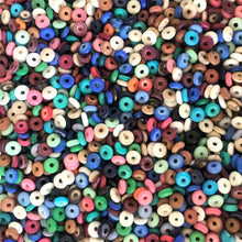 Load image into Gallery viewer, India, Beads, Statement Jewellery, Collection, Bone, Dyed, White, Pink, Blue, Beige, Chestnut, Natural, Roan, Turquoise, Black, Fawn, Emerald, Light Blue, Pale Green, Brown, Dark Red, Recycled, Ethnic, Tribal, Boho, Asia, Thailand, Borneo, Indonesia, China, Costume Jewellery, Craft, Art, Teaching, Counting, Projects, Saucer Discs, Washers, Flat Discs, Spacer Beads, Indian, Rondells, Button Beads,
