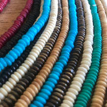 Load image into Gallery viewer, India, Beads, Statement Jewellery, Collection, Bone, Cow Bone, Dyed, Black, White, Emerald, Beige, Natural, Brown, Turquoise, Blue, Dark Red, Recycled, Ethnic, Tribal, Boho, Asia, Thailand, Borneo, Indonesia, China, Costume Jewellery, Craft, Art, Teaching, Counting, Projects, Saucer Discs, Washers, Flat Discs, Spacer Beads, Indian, Rondelles, Button Beads,