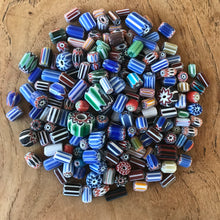 Load image into Gallery viewer, Italian-Style, Chevron, Venice, Murano, India, Beads, Glass, Vintage, Indian, Jewellery, Earrings, Necklaces, Bracelets, Multicoloured, Collectible, Purdalpur, Tubes, Ovals, Stubbies, Disks,