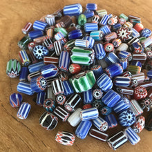 Load image into Gallery viewer, Italian-Style, Chevron, Venice, Murano, India, Beads, Glass, Vintage, Indian, Jewellery, Earrings, Necklaces, Bracelets, Multicoloured, Collectible, Purdalpur, Tubes, Ovals, Stubbies, Disks,