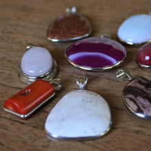 Load image into Gallery viewer, Moonstone, Dyed Pink Agate, Dendritic Agate, Rose Quartz, Coral, Jasper, Semi-Precious Stone, Pendants, Necklace, Silver Plated, Bail, Jewellery-Making, Jewellery, Beads,