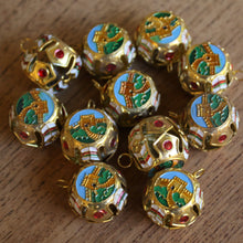 Load image into Gallery viewer, Brass, Bells, Chinese, Lantern, Bail, Lightweight, Necklace, Earrings, Suncatcher, Beaded, Great Wall of China, Painted,