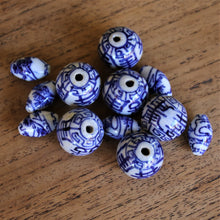 Load image into Gallery viewer, Vintage, Beads, Blue Willow, White, Blue, Ceramic, Porcelain, England, Ceramic Artisans, Oval, Round, Motif, China, Rare,