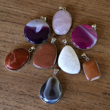 Load image into Gallery viewer, Sunstone, Banded Agate, Carnelian, Dendritic Agate, Dyed Pink Agate, Rose Quartz, Jasper, Purple Agate, Semi-Precious Stone, Pendants, Necklace, Silver Plated, Bail, Jewellery-Making, Jewellery,