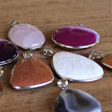 Load image into Gallery viewer, Sunstone, Banded Agate, Carnelian, Dendritic Agate, Dyed Pink Agate, Rose Quartz, Jasper, Purple Agate, Semi-Precious Stone, Pendants, Necklace, Silver Plated, Bail, Jewellery-Making, Jewellery,