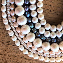 Load image into Gallery viewer, Beads, Pearls, Potato Pearls, Freshwater, Strands, Cultured, White, Cream, Peacock Grey, Coloured, Mussel,  Saltwater, Japan, USA, Taiwan, China, Necklaces, Bracelets, Earrings,  Jewellery, Peach, Saltwater,