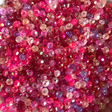 Load image into Gallery viewer, Plastic, Beads, Multicoloured, Mixed, Assorted, Collection, Taiwan, Asian, Transparent, Gold, Pink, Salmon, Blossom, Cerise, Rose, Magenta, Coral, Fuchsia, Red, Scarlet, Siam, Rose, Crimson, Rosaries, Suncatchers, Bead Curtains, Jewellery, Key Rings, Necklaces, Bracelets, Art Projects, Counting, Teaching,