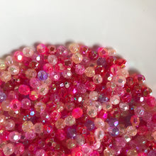Load image into Gallery viewer, Plastic, Beads, Multicoloured, Mixed, Assorted, Collection, Taiwan, Asian, Transparent, Gold, Pink, Salmon, Blossom, Cerise, Rose, Magenta, Coral, Fuchsia, Red, Scarlet, Siam, Rose, Crimson, Rosaries, Suncatchers, Bead Curtains, Jewellery, Key Rings, Necklaces, Bracelets, Art Projects, Counting, Teaching,