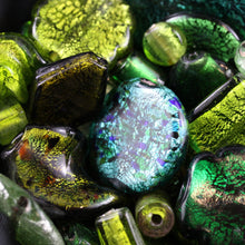 Load image into Gallery viewer, Forest Rumble, Chunky Beads, Glass, 2Kilo, Two Kilogram, Colourful, Indian Silver Foil Beads, Silver Foil, Collections, Diamonds, Cubes, Hearts, Drops, Round, Tabular, Oval, Bicones, Cylinders, Slabs, Round, Gourds, Twists, Jewellery, Green, Olive, Teal, Emerald Green, Lime, Forest Green, Mint, Amazon, Avocado, Apple, Chartreuse, Suncatchers, Indian, Beads, Statement, Gold, Speckled,