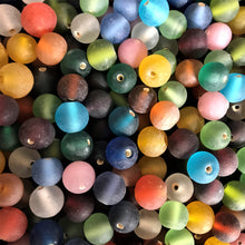 Load image into Gallery viewer, Frosted, Round, Multicoloured, Glass, India, Hearts, Collection, Global, Beads, Glazed, Red, Orange, Topaz, Yellow, Mustard, Blue, Violet, Fuchsia, Ruby, Magenta, Clear, Aqua, Pink, Forest Green, Jewellery, Earrings, Necklaces, Bracelets,