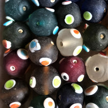 Load image into Gallery viewer, Round, Frosted, Multicoloured, Glass, Evil Eye, India, Collection, Beads, Teal, Red, Navy, Clear, Black, Topaz, Forest Green, Jewellery, Earrings, Necklaces, Bracelets,