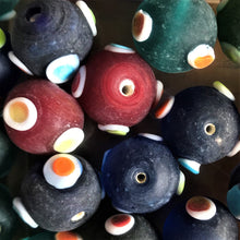 Load image into Gallery viewer, Round, Frosted, Multicoloured, Glass, Evil Eye, India, Collection, Beads, Teal, Red, Navy, Clear, Black, Topaz, Forest Green, Jewellery, Earrings, Necklaces, Bracelets,