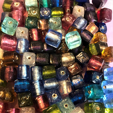 Load image into Gallery viewer, Silver Foil, Cubes, Beads, Glass, Aqua, Pink, Copper, Navy, Olive, Pale Blue, Forest Green, Clear, Aquamarine, Topaz, Purple, Lilac,  Jewellery, Earrings, Necklaces, Bracelets, Leather, India, Indian, Tigertail.