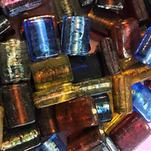 Load image into Gallery viewer, Silver Foil, Bricks, Beads, Glass, Aqua, Pink, Copper, Navy, Olive, Teal, Pale Blue, Forest Green, Clear, Aquamarine, Topaz, Purple, Lilac, Jewellery, Earrings, Necklaces, Bracelets, Leather, India, Indian, Tigertail.