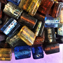 Load image into Gallery viewer, Silver Foil, Bricks, Beads, Glass, Aqua, Pink, Copper, Navy, Olive, Teal, Pale Blue, Forest Green, Clear, Aquamarine, Topaz, Purple, Lilac, Jewellery, Earrings, Necklaces, Bracelets, Leather, India, Indian, Tigertail.