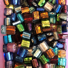 Load image into Gallery viewer, Silver Foil, Flat Tiles, Keyring, Beads, Glass, Aqua, Pink, Copper, Navy, Olive, Teal, Pale Blue, Forest Green, Clear, Aquamarine, Topaz, Purple, Lilac, Keyrings, Jewellery, Earrings, Necklaces, Bracelets, Leather, India, Indian, Tigertail,