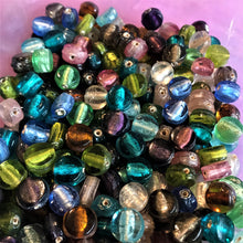 Load image into Gallery viewer, Silver Foil, Flat Disks, Keyring, Beads, Glass, Aqua, Pink, Copper, Navy, Olive, Teal, Pale Blue, Forest Green, Clear, Aquamarine, Topaz, Purple, Lilac, Keyrings, Jewellery, Earrings, Necklaces, Bracelets, Leather, India, Indian, Tigertail,
