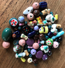 Load image into Gallery viewer, Ivory, Black, Green, Brown, Beads, China, Handmade, Collectible, Yellow, Red, White, Blue, Aqua, Navy, Siam, Beige, Topaz, Gold, Lime, Olive, Pink, Purple, Lilac, Diamonds, Slabs, Cubes, Hearts, Drops, Gourds, Twists, Cylinders, Slabs, Round, Tabular, Oval, Cats, Dogs, Penguins, Dice, Bicones, Tubes, Bracelet, Necklace, Earrings, Elastic, Craftline, Leather, Glazed, Vintage,