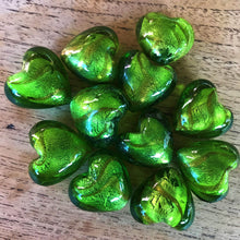 Load image into Gallery viewer, Green, Lime, Gold Flake, Silver Foil, Indian, Glass, Bead Curtain, Key Ring, Suncatcher, Necklace, Earrings, Hearts, Love, Puff Hearts, Collection, India,