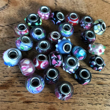 Load image into Gallery viewer, Green, Blue, Gold Leaf, Pandora, Pandora-Style, Czechoslovakia, Metal Core, Glass, Beads, Collection, Floral,